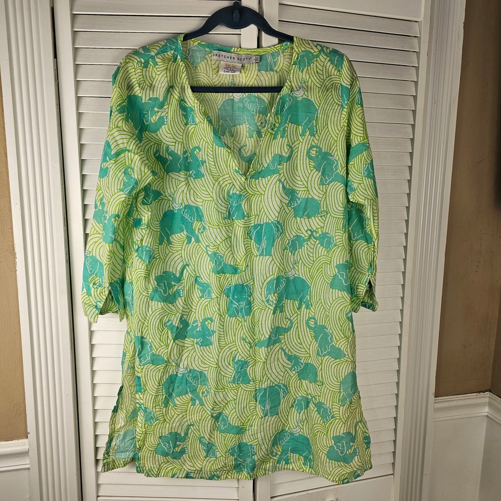 Gretchen Scott Womens Elephant Print Tunic Swim Cover Up Large